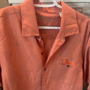 Caribbean Men’s Short Sleeve Coral Button-Up Shirt